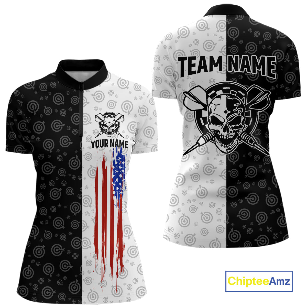 Custom American Flag Dart Team Shirt Skull Darts League Jersey