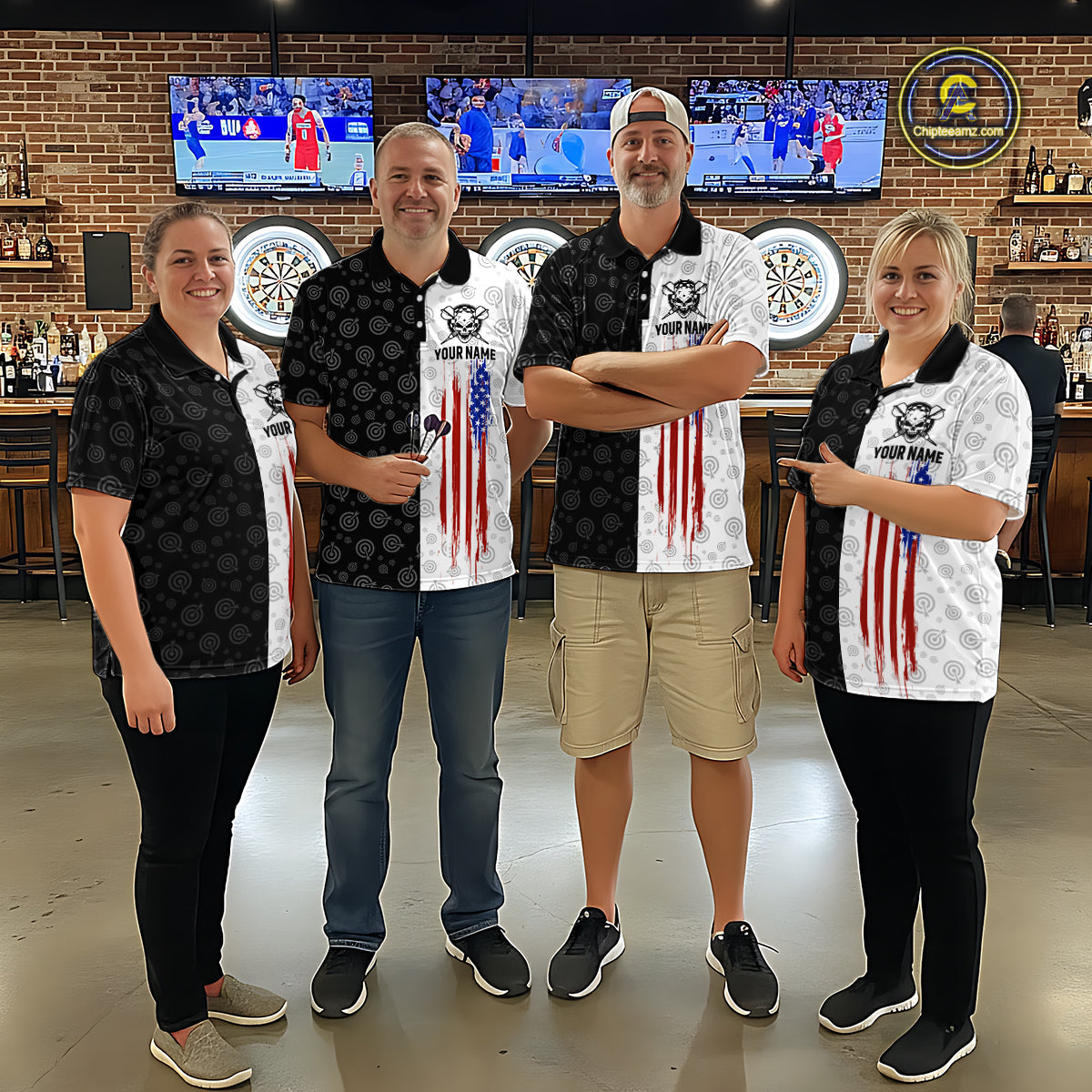 Custom American Flag Dart Team Shirt Skull Darts League Jersey