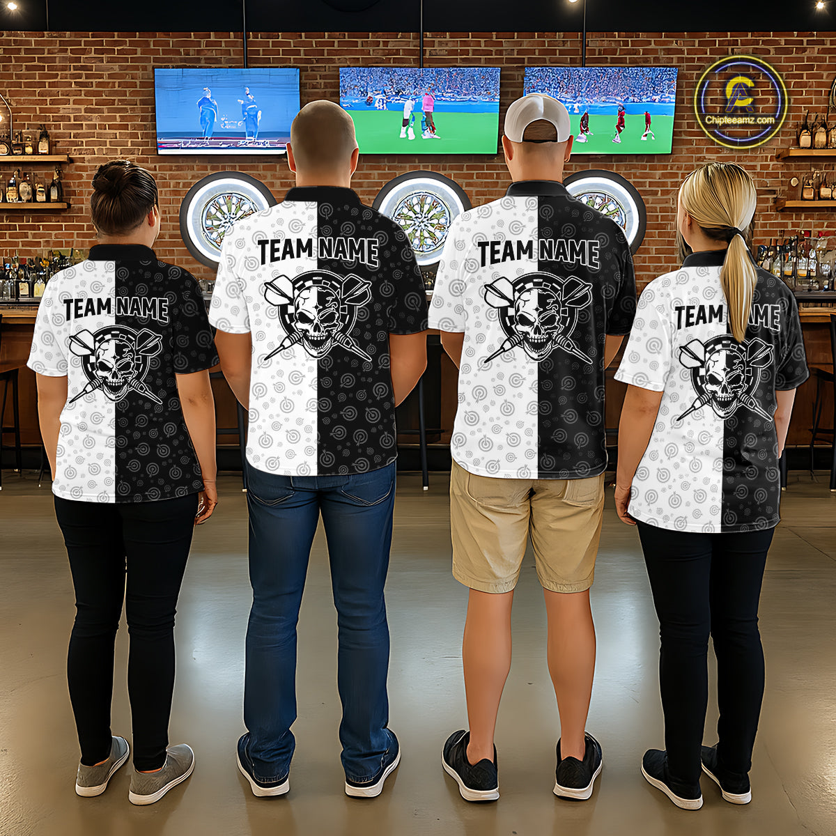 Custom American Flag Dart Team Shirt Skull Darts League Jersey