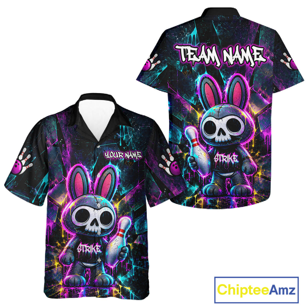 Custom Skull Bunny Bowling Hawaiian Shirt Gothic Bowling Team Jersey
