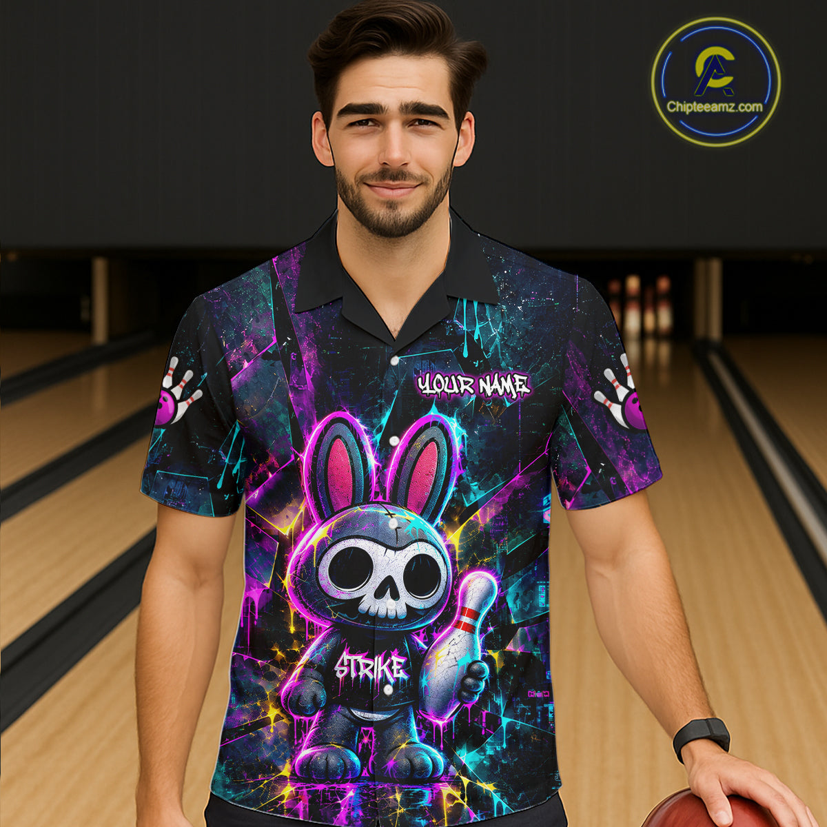 Custom Skull Bunny Bowling Hawaiian Shirt Gothic Bowling Team Jersey