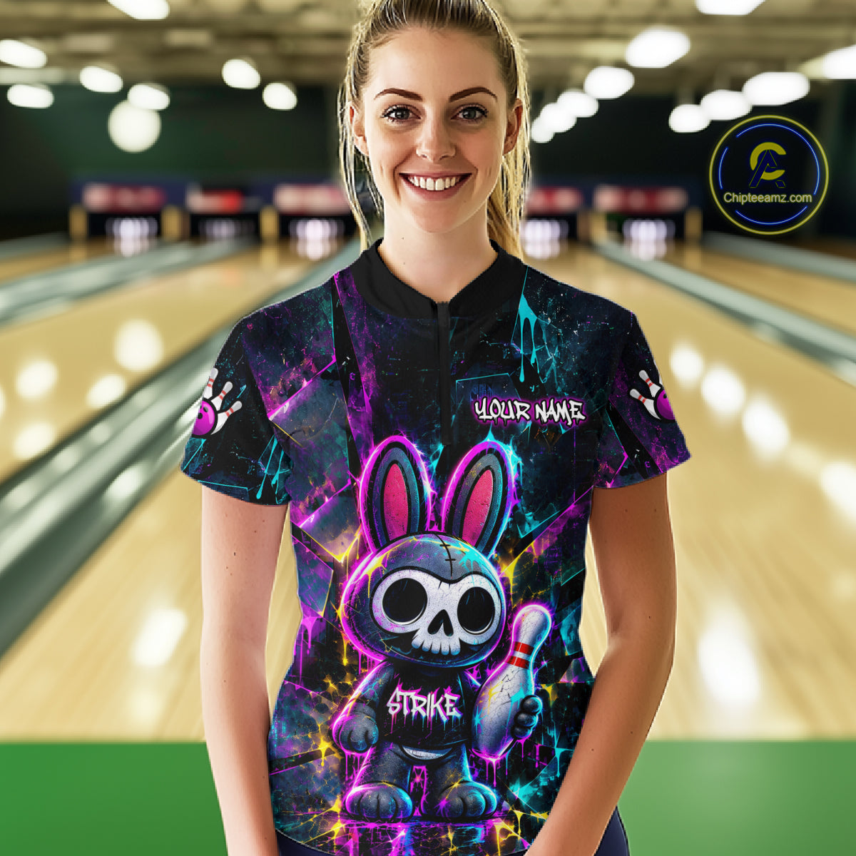 Custom Skull Bunny Bowling Shirt Gothic Bowling League Jersey