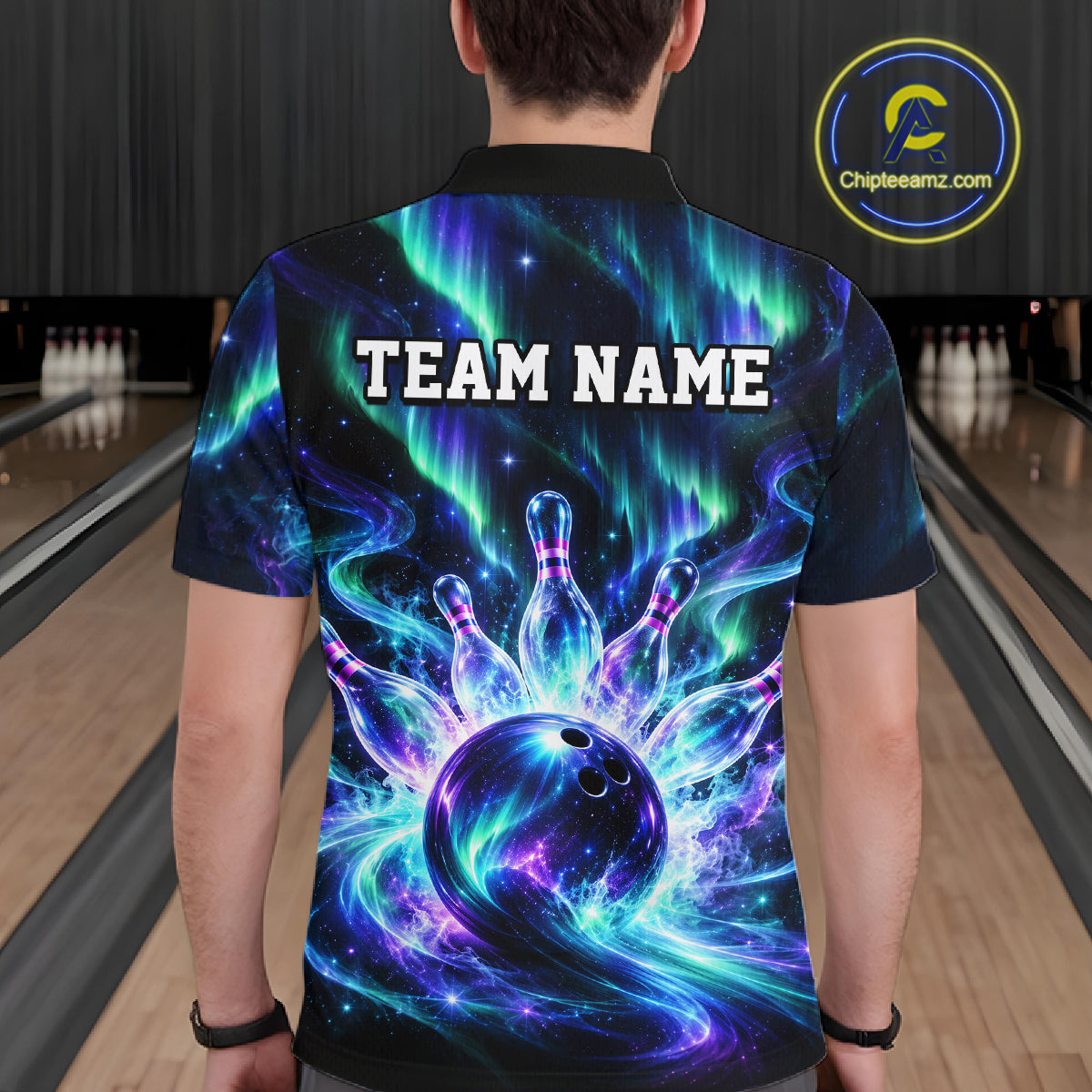 Custom Aurora Galaxy Bowling Shirt Northern Lights Bowling Team Jersey Polo & Quarter-Zip