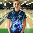 Custom Aurora Galaxy Bowling Shirt Northern Lights Bowling Team Jersey Polo & Quarter-Zip