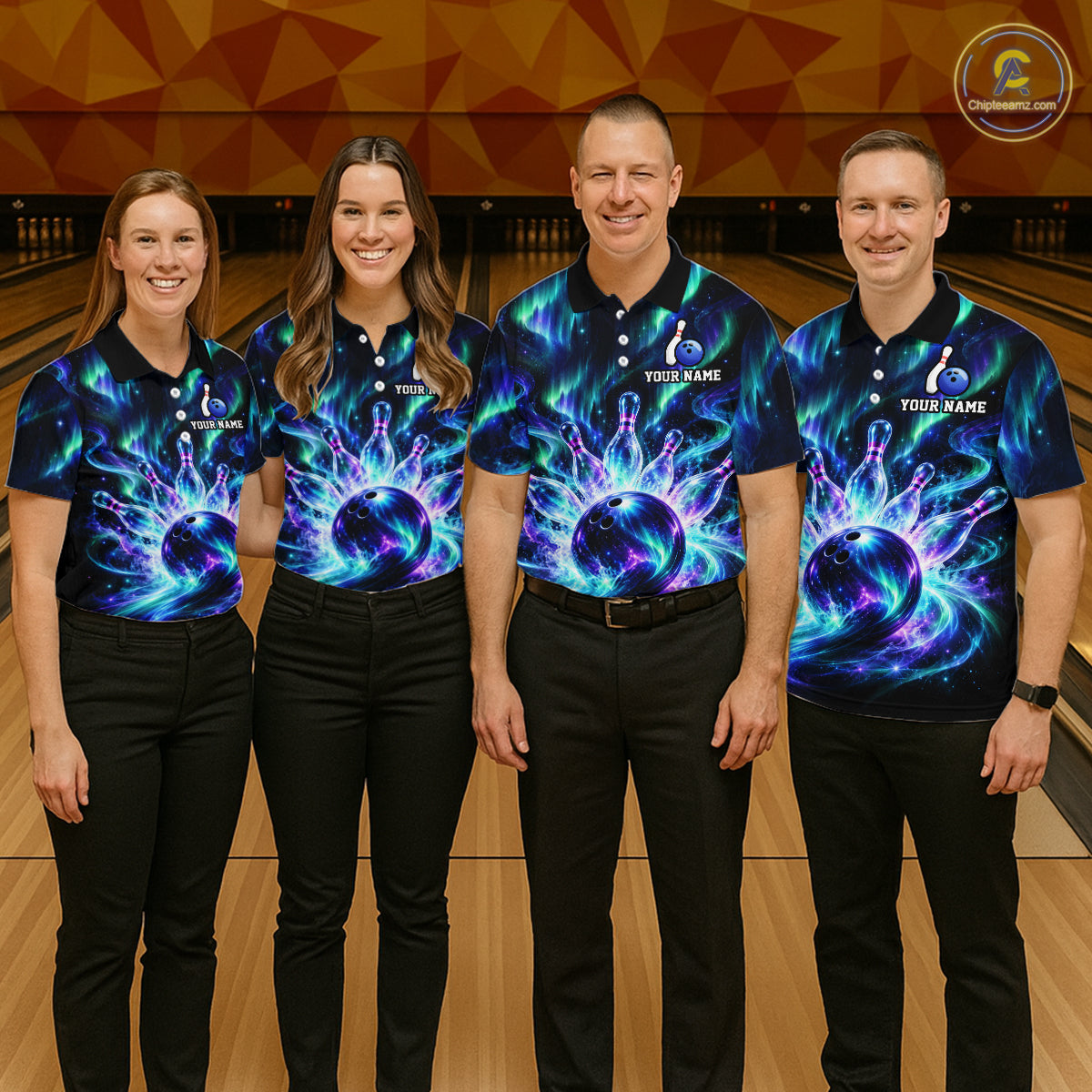 Custom Aurora Galaxy Bowling Shirt Northern Lights Bowling Team Jersey Polo & Quarter-Zip
