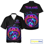 Custom Halloween Pumpkin Bowling Hawaiian Shirt Neon Glow Bowling Team Jersey