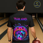 Custom Halloween Pumpkin Bowling Hawaiian Shirt Neon Glow Bowling Team Jersey