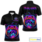 Custom Halloween Pumpkin Bowling Shirt Neon Glow Bowling Team Jersey Polo & Quarter-Zip