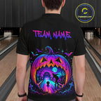 Custom Halloween Pumpkin Bowling Shirt Neon Glow Bowling Team Jersey Polo & Quarter-Zip