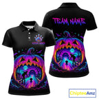 Custom Halloween Pumpkin Bowling Shirt Neon Glow Bowling Team Jersey Polo & Quarter-Zip