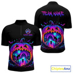 Custom Halloween Pumpkin Bowling Shirt Neon Glow Bowling Team Jersey Polo & Quarter-Zip
