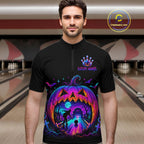 Custom Halloween Pumpkin Bowling Shirt Neon Glow Bowling Team Jersey Polo & Quarter-Zip