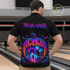 Custom Halloween Pumpkin Bowling Shirt Neon Glow Bowling Team Jersey Polo & Quarter-Zip