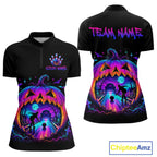 Custom Halloween Pumpkin Bowling Shirt Neon Glow Bowling Team Jersey Polo & Quarter-Zip