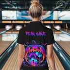 Custom Halloween Pumpkin Bowling Shirt Neon Glow Bowling Team Jersey Polo & Quarter-Zip