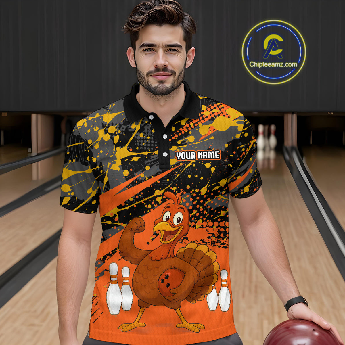 Orange Funny Turkey Bowling Team Shirt Bowling Jersey Thanksgiving Bowling Outfit