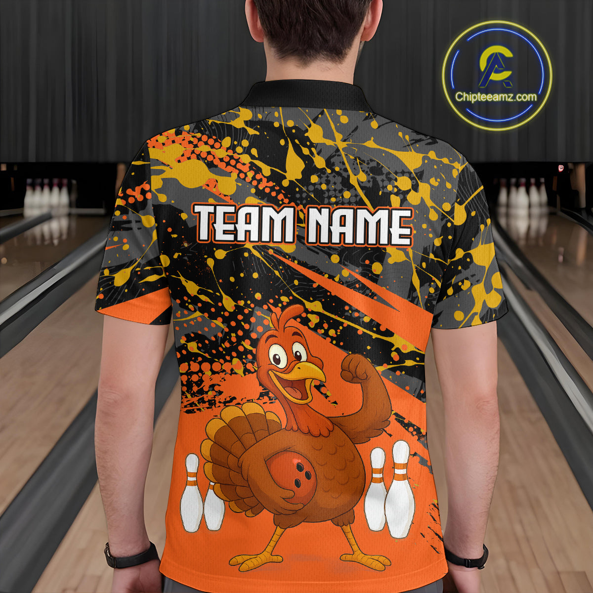 Orange Funny Turkey Bowling Team Shirt Bowling Jersey Thanksgiving Bowling Outfit