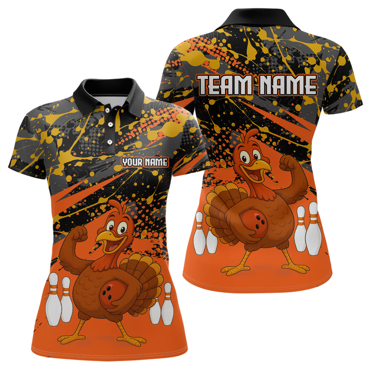 Orange Funny Turkey Bowling Team Shirt Bowling Jersey Thanksgiving Bowling Outfit