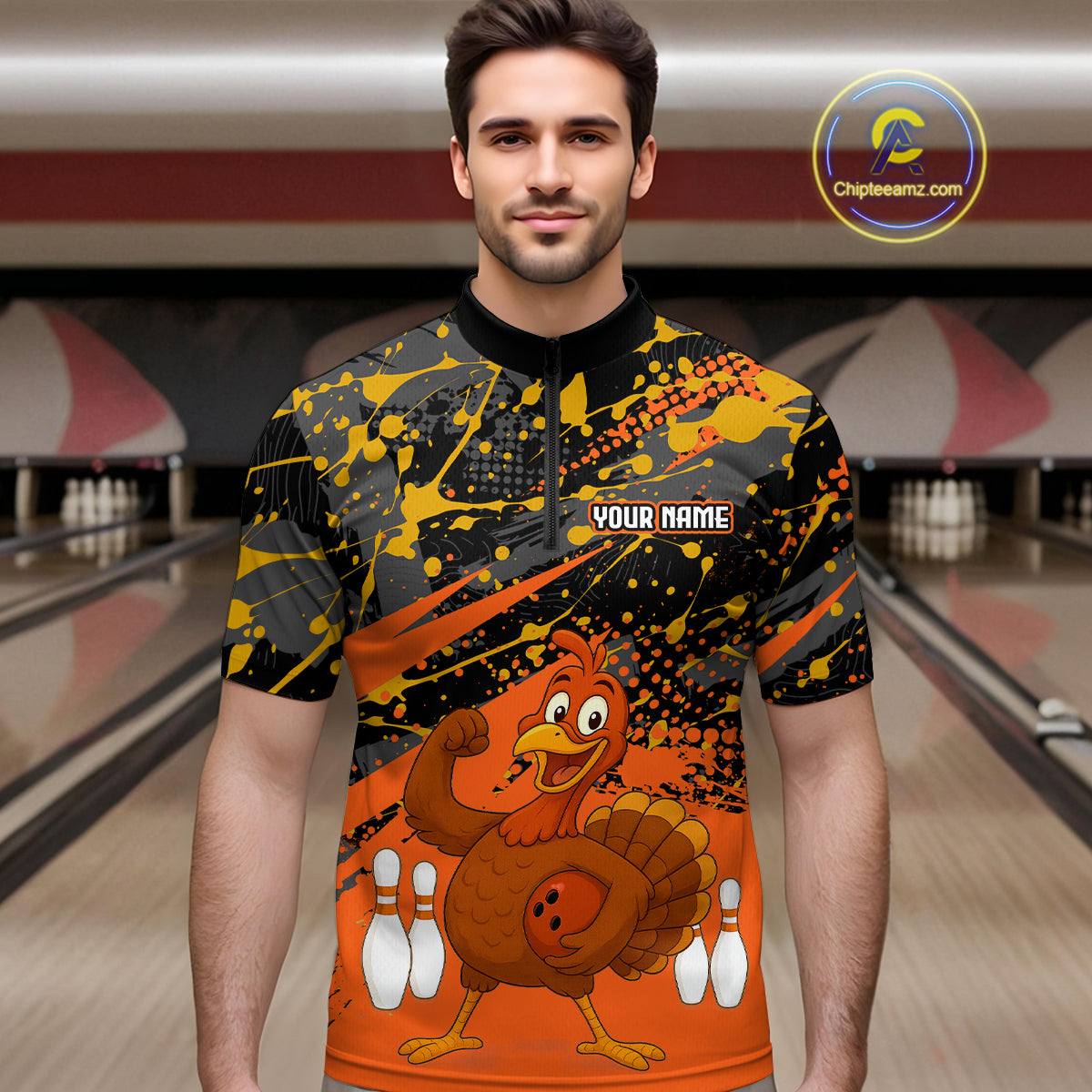 Orange Funny Turkey Bowling Team Shirt Bowling Jersey Thanksgiving Bowling Outfit