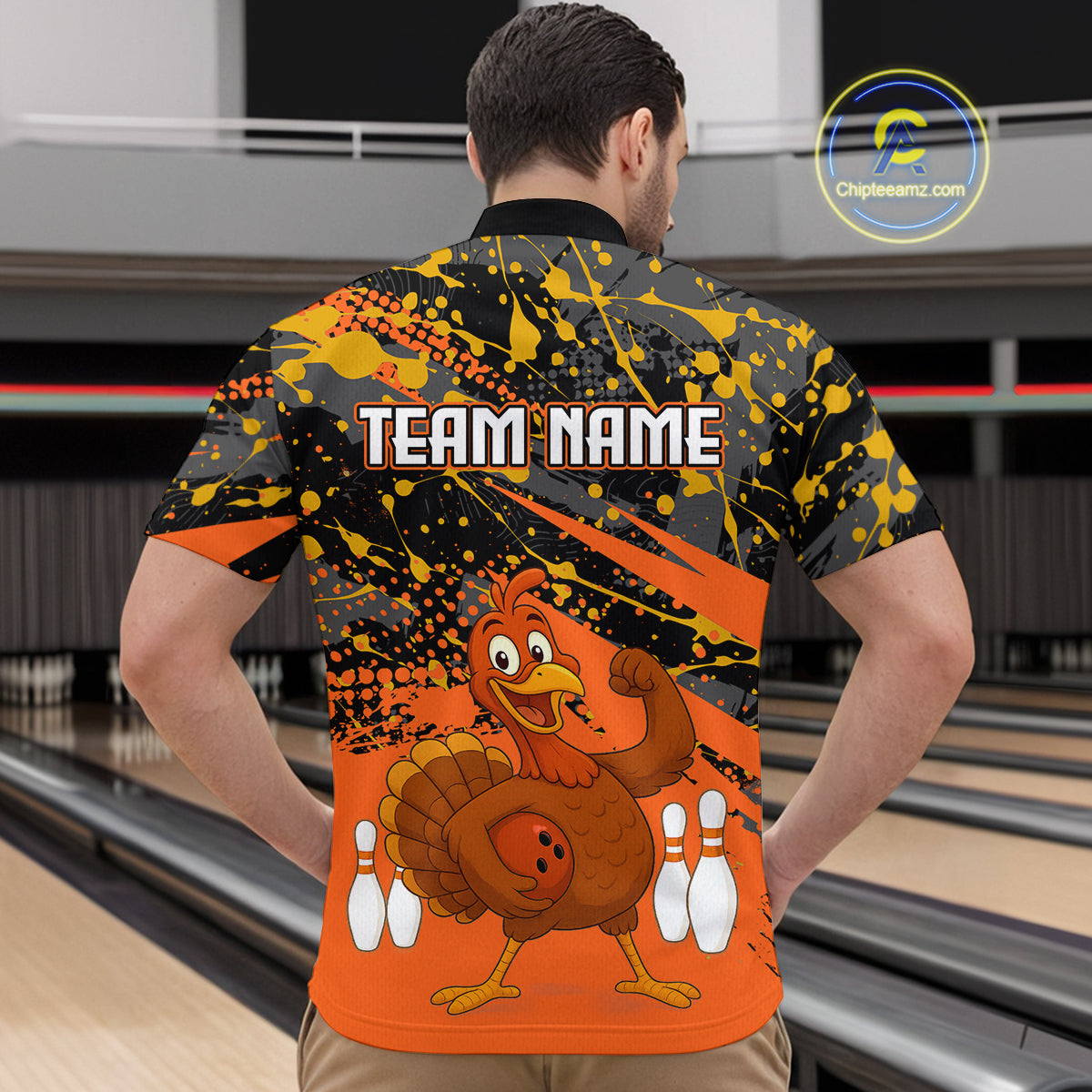Orange Funny Turkey Bowling Team Shirt Bowling Jersey Thanksgiving Bowling Outfit