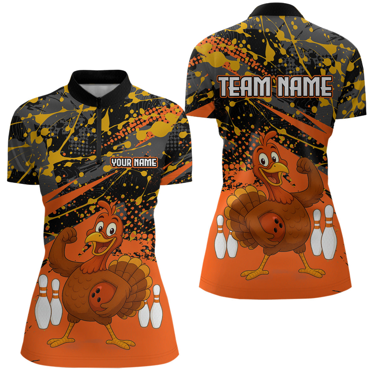 Orange Funny Turkey Bowling Team Shirt Bowling Jersey Thanksgiving Bowling Outfit