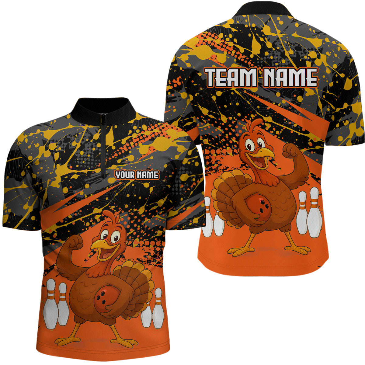 Orange Funny Turkey Bowling Team Shirt Bowling Jersey Thanksgiving Bowling Outfit