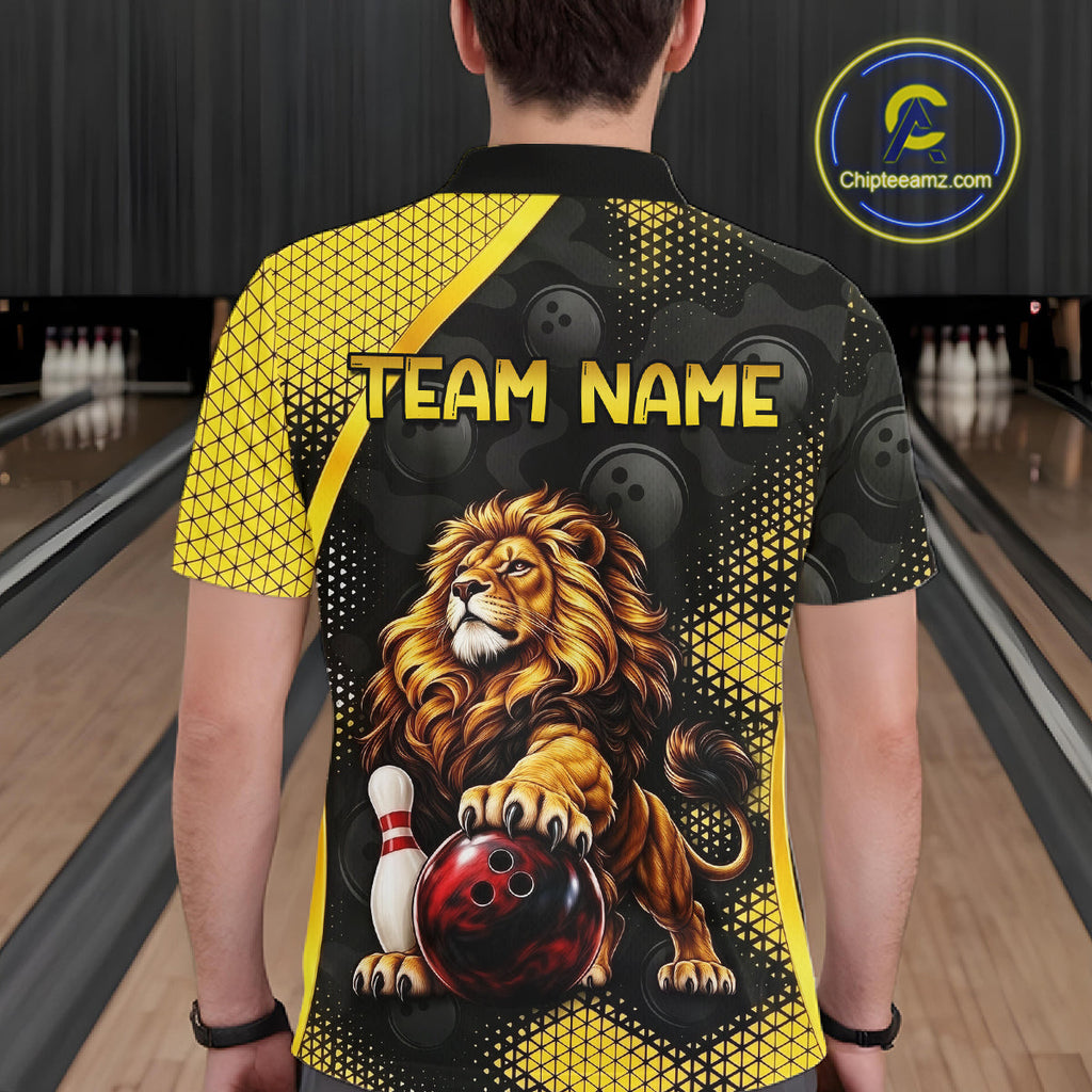 Custom Black & Yellow Lion Bowling Shirt Bowling Team Jersey Polo & 1/4-Zip