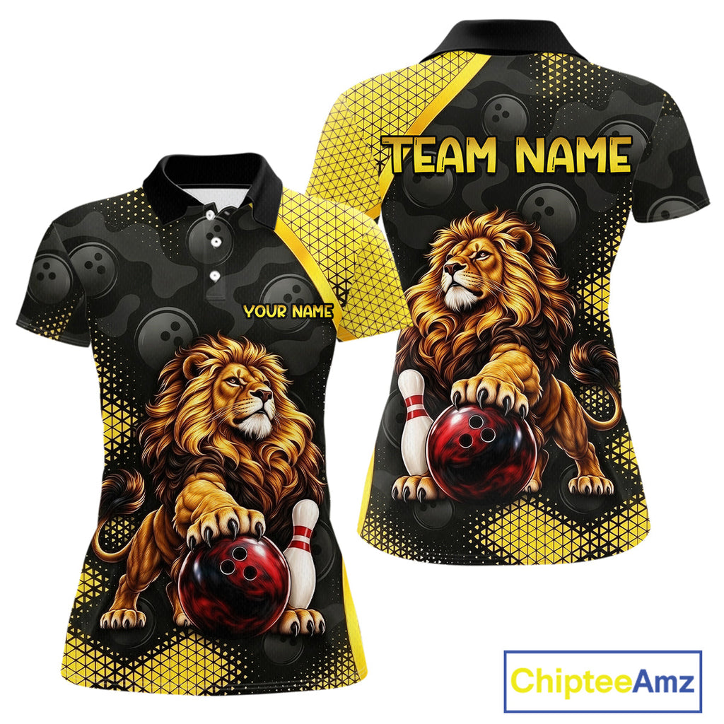 Custom Black & Yellow Lion Bowling Shirt Bowling Team Jersey Polo & 1/4-Zip