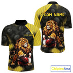 Custom Black & Yellow Lion Bowling Shirt Bowling Team Jersey Polo & 1/4-Zip