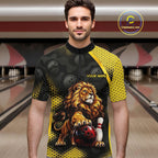 Custom Black & Yellow Lion Bowling Shirt Bowling Team Jersey Polo & 1/4-Zip