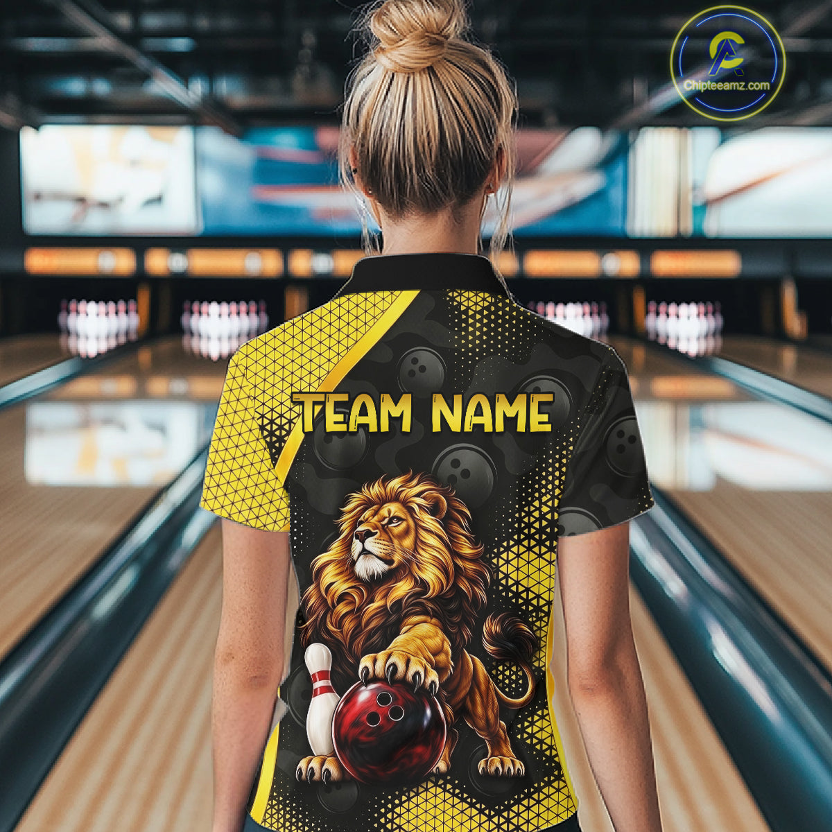 Custom Black & Yellow Lion Bowling Shirt Bowling Team Jersey Polo & 1/4-Zip