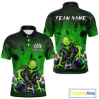 Custom Green Alien Bowling Shirt Funny Bowling Team Jersey Polo & 1/4-Zip