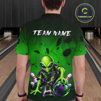 Custom Green Alien Bowling Shirt Funny Bowling Team Jersey Polo & 1/4-Zip