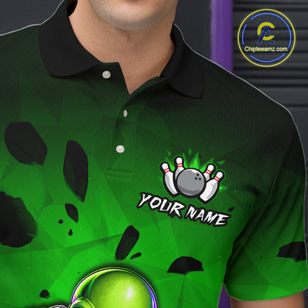 Custom Green Alien Bowling Shirt Funny Bowling Team Jersey Polo & 1/4-Zip