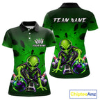 Custom Green Alien Bowling Shirt Funny Bowling Team Jersey Polo & 1/4-Zip