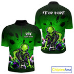 Custom Green Alien Bowling Shirt Funny Bowling Team Jersey Polo & 1/4-Zip