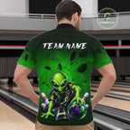 Custom Green Alien Bowling Shirt Funny Bowling Team Jersey Polo & 1/4-Zip