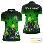 Custom Green Alien Bowling Shirt Funny Bowling Team Jersey Polo & 1/4-Zip