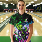 Custom Green & Pink Alien Bowling Shirt Smoke Funny Bowling Team Jersey