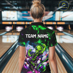 Custom Green & Pink Alien Bowling Shirt Smoke Funny Bowling Team Jersey