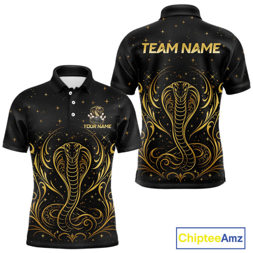 Custom Black & Gold Cobra Bowling Shirt Bowling League Jersey Polo & 1/4-Zip