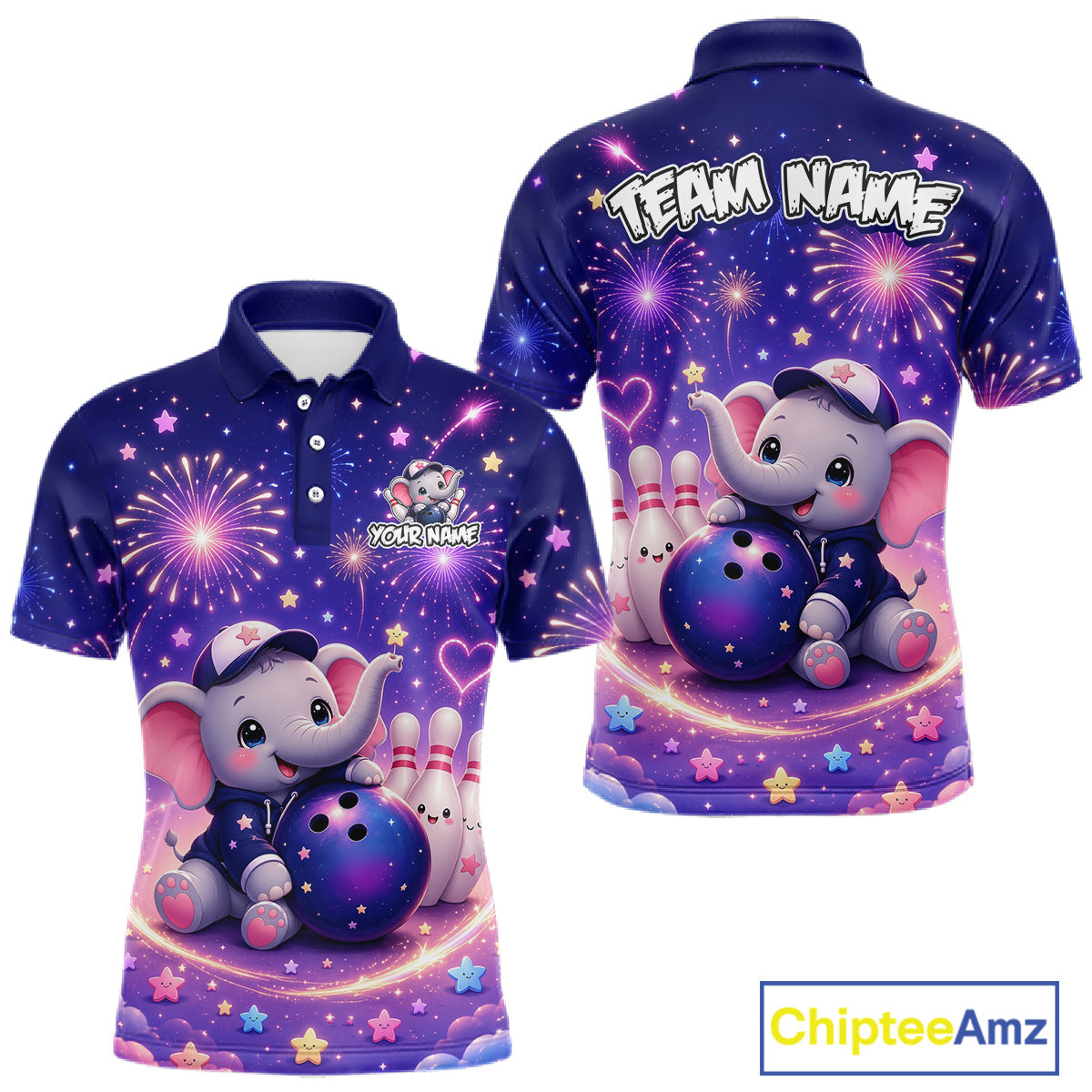 Custom Funny Elephant Firework Bowling Team Shirt Bowling Jersey Polo & 1/4-Zip