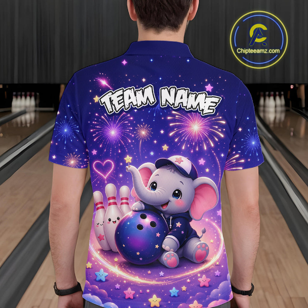 Custom Funny Elephant Firework Bowling Team Shirt Bowling Jersey Polo & 1/4-Zip