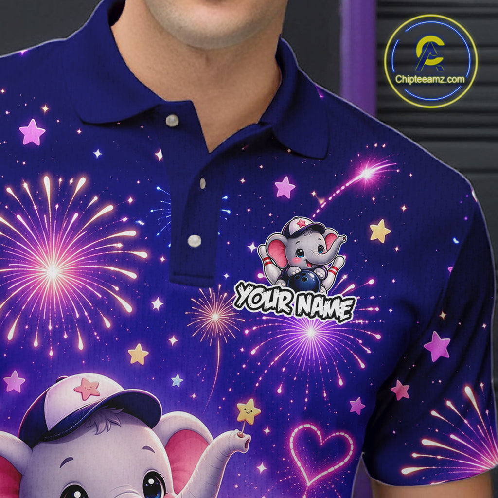 Custom Funny Elephant Firework Bowling Team Shirt Bowling Jersey Polo & 1/4-Zip