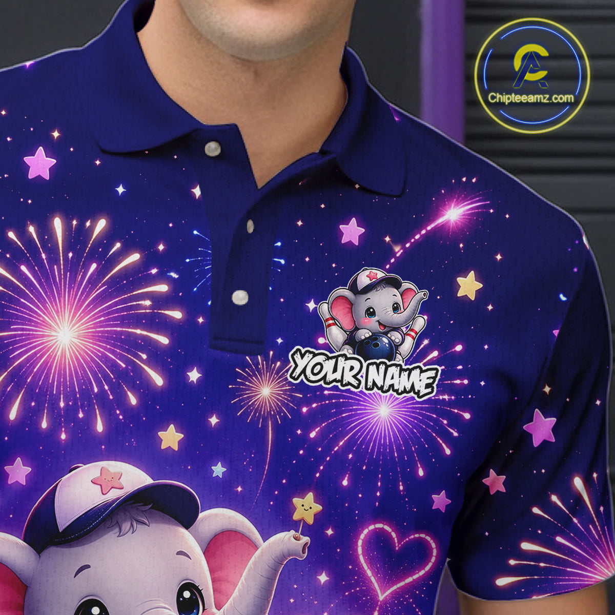 Custom Funny Elephant Firework Bowling Team Shirt Bowling Jersey Polo & 1/4-Zip