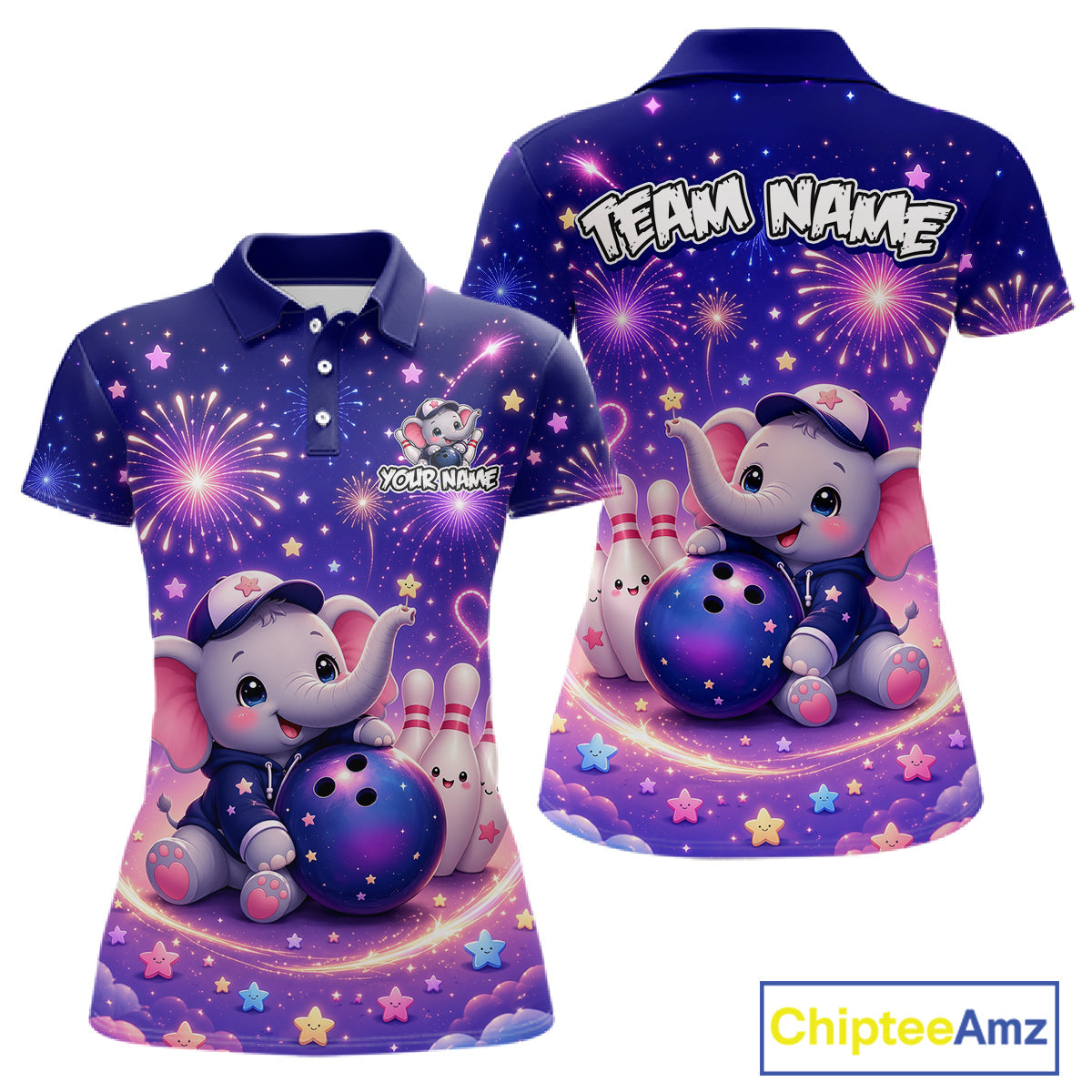 Custom Funny Elephant Firework Bowling Team Shirt Bowling Jersey Polo & 1/4-Zip