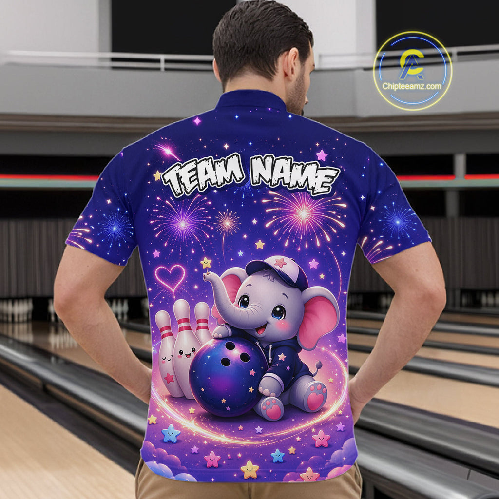Custom Funny Elephant Firework Bowling Team Shirt Bowling Jersey Polo & 1/4-Zip