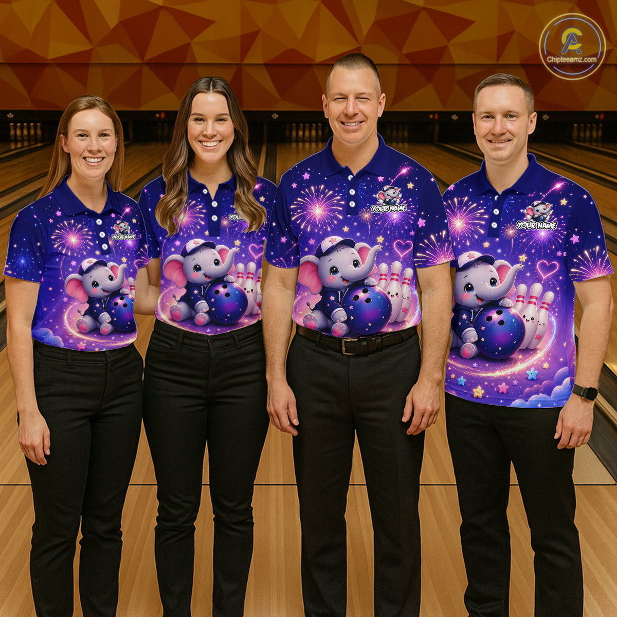Custom Funny Elephant Firework Bowling Team Shirt Bowling Jersey Polo & 1/4-Zip
