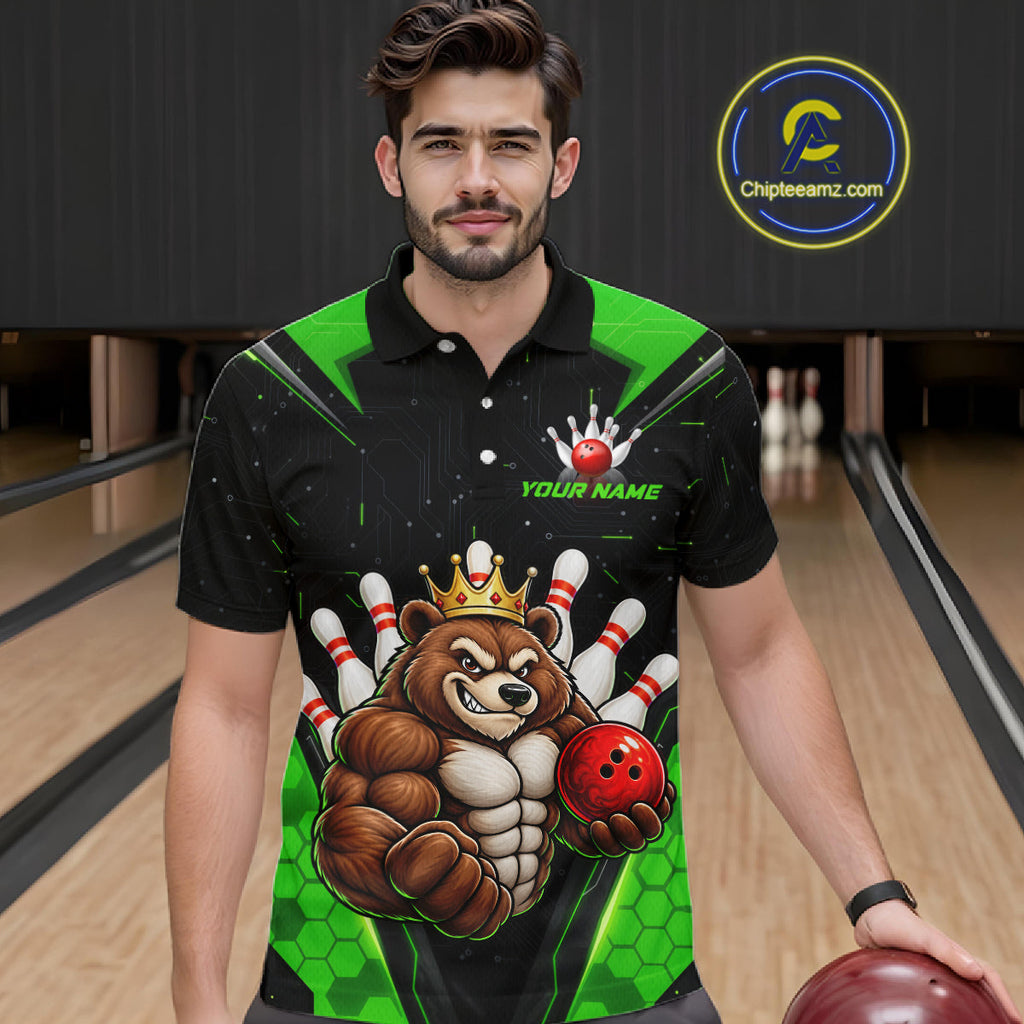 Custom Green Funny Bear Bowling Shirt Bowling Team Jersey Bowler Gift