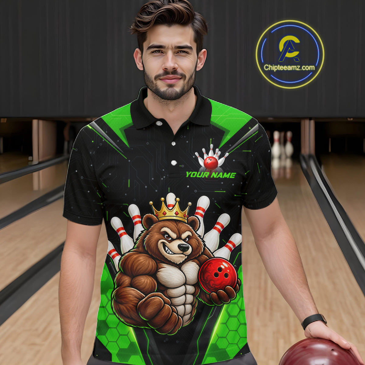 Custom Green Funny Bear Bowling Shirt Bowling Team Jersey Bowler Gift